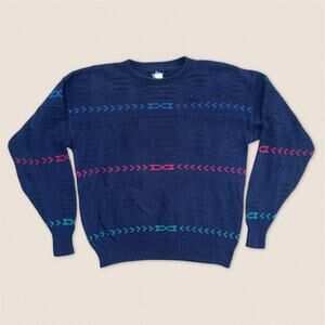 Vintage 90s Navy Blue Cotton Grandpa Sweater Woolrich - Size XL